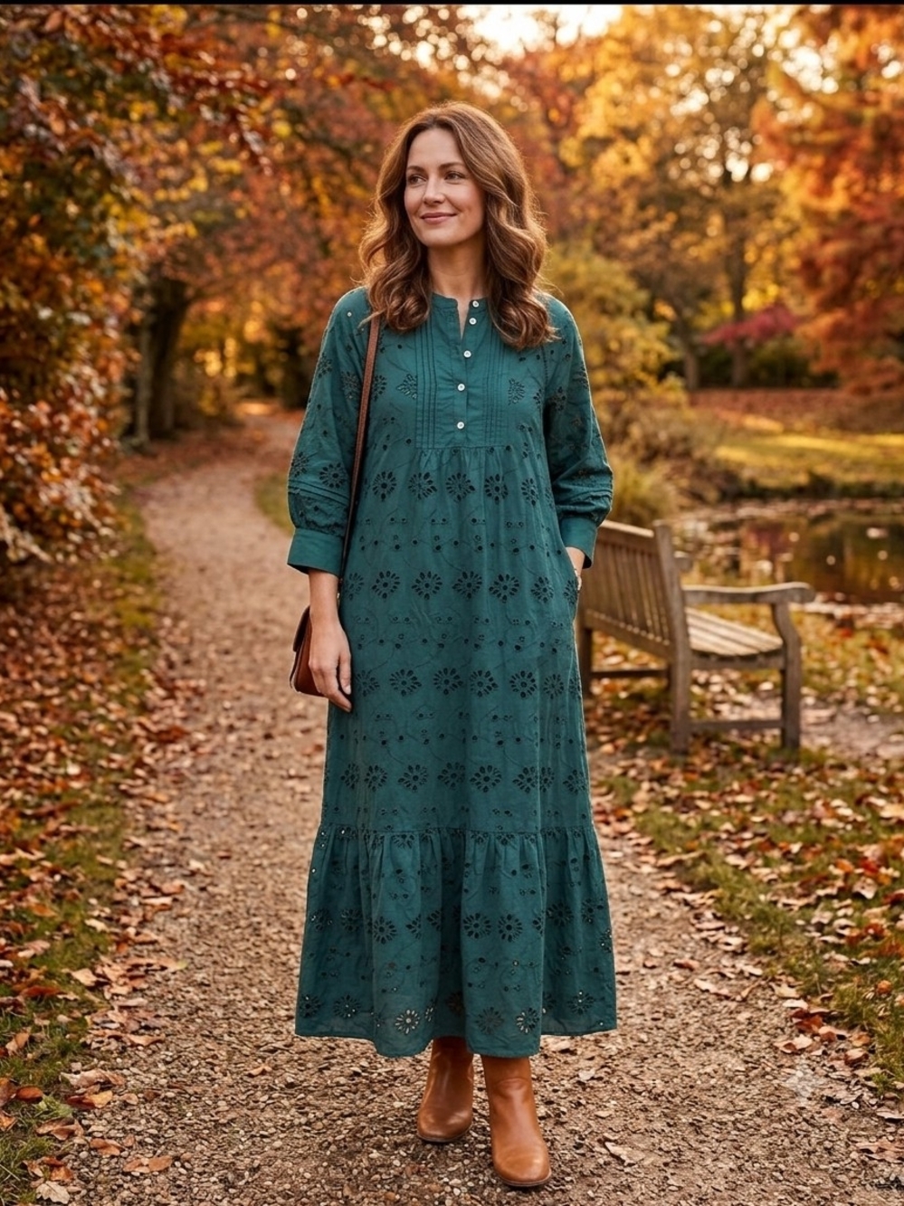 dRA Los Angeles Emerald Green 100% Cotton Eyelet Tiered Maxi Dress Size M